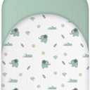 Muslin Bassinet Sheets for Baby Boy Girl - Extra Soft 100% Cotton Bassinet Sheets Fitted for Oval Rectangle Hourglass Mattress, 2 Pack(Green&Elephant)