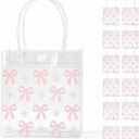 OHiZVZV 12 Pcs Transparent Gift Bags with Handles, Transparent Pouches for Gifting, Bow-Decor PVC Goodie Pack for Birthday, Party Favors