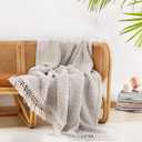 Ultra Soft Cozy Sherpa Throw Blanket with Tassel, Light Weight Warm Decorative 2 Tones Ombre Light Brown Pattern Reversible Boho Style Blanket for Sofa, Couch, Bedroom,Travel, 50x60