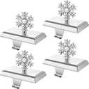 MNKXL Set of 4 Metal Christmas Stocking Holders for Mantle, Heavy Duty Weighted Stocking Holders for Mantle, Silver 3D Snowflake Stocking Holder for Tables Window Fireplace Christmas Decorations