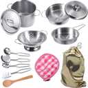 Mini Play Pots and Pans Toys for Kids Kitchen Playset Pretend Cookware Utensils Play Set Play Cooking Toys Mini Stainless Steel Cooking Utensils Toys Kitchen Playset Accessories for Boys Girls
