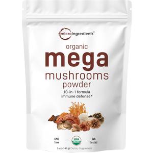 Micro Ingredients Organic Mega Mushroom 10 in 1 Complex Formula Powder for Immune System Booster, 5 Ounce (141 Days Supply), Chaga, Lions Mane, Cordyceps, Shiitake, & More | Filler Free, Vegan