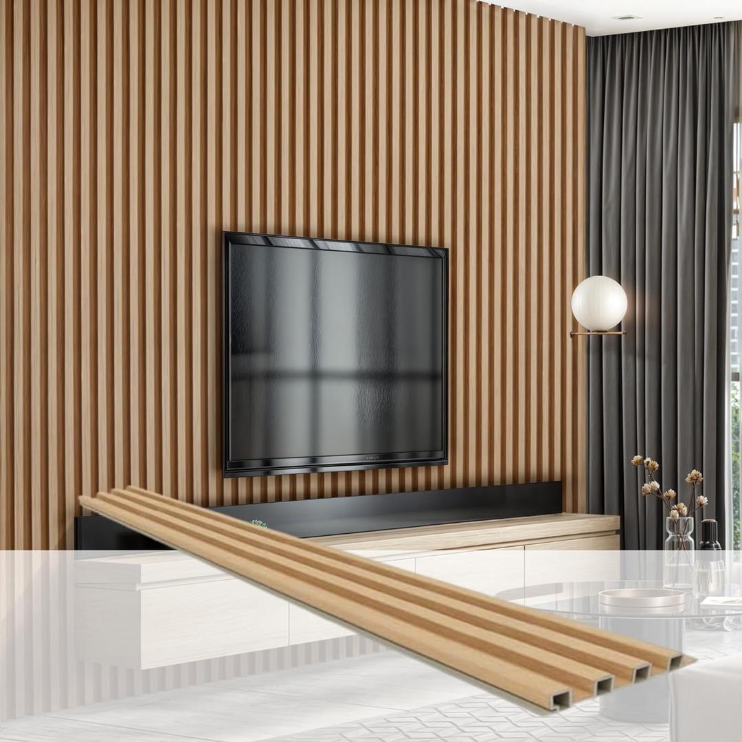 DEKKOR 8-Pack 96 x 6 in. WPC Acoustic Slat Wall Panels, Decorative Modern Dcor Slat Panels for TV Background, Study Room, Office Spaces (Oak)