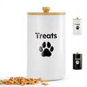 Dog Treat Container Airtight - 5 Inch Wide x 9 Inch Tall Ceramic Dog Treat Jar for Kitchen Counter with Airtight Bamboo Lid - 7 Cup Capacity Pet Treat Container - Doggie Cookie Jar - Treats Canister (White)