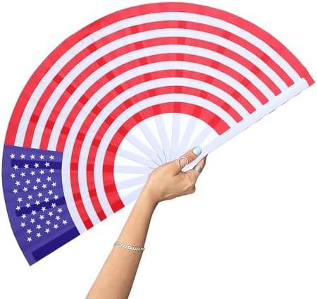 Pack of 4, GeGeYa American Flag Fan-Folding Hand Fans-13 inch Large Rave Fan Popping Fan Clacking Fans for Line Dancing Outdoor,Wedding,Party,Decoration