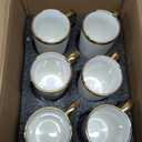 Porcelain Coffee Mugs Set of 6 - White and Gold with Gold Handle, 12 Oz Luxury Cup Set, Dishwasher Safe, Elegant Gift