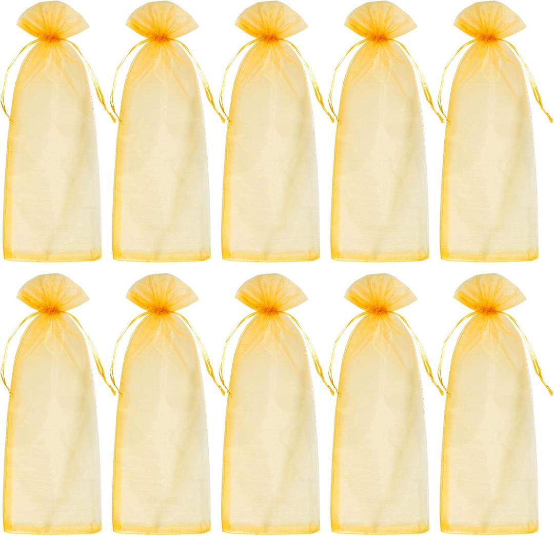 Tayfremn 30pcs Organza Wine Bags Drawstring Organza Bottle Gift Bags Gold Sheer Wine Wrapping Bag for Bottle Wrap Christmas Wedding Party Favors Samples Display Decoration, 5.5x14.5 inch(Gold)