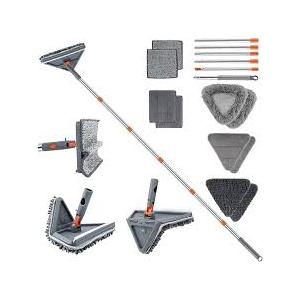 UIMO Wall Cleaner Mop with 94" Long Handle, 2in1 Triangle & Rectangle Head with Squeegee, 10 Washable Pads, Baseboard Cleaner Tool for Walls Scrubber, Ceilings, Windows, Glass, Fans, Doors, Corners