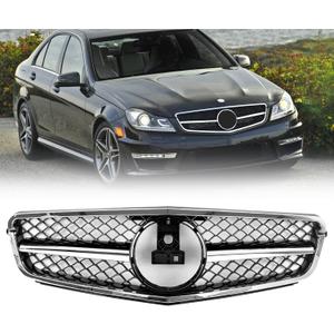 W204 Grill Front Grille Compatible with 2008 2009 2010 2011 2012 2013 2014 Mercedes Benz W204 C Class C250 C300 C350 (AMG Style-Chrome Black)