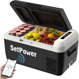 Setpower PT30 12V Refrigerator Dual Zone 32 Quart Car Refrigerator 12V Portable Fridge Electric Cooler for Vehicles SUV Van RV Truck Car Camping Road Travel (Grey)