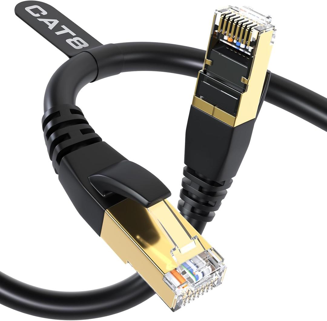 DbillionDa Cat8 Ethernet Cable, Outdoor&Indoor, 10FT Heavy Duty Weatherproof 26AWG Cat8 LAN Network Cable 40Gbps 2000Mhz with Gold Plated RJ45 Connector, High Speed for Router, Gaming, Modem