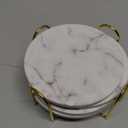 White Marble Coasters for Drinks Set of 6 PCs with Holder, Absorbent Ceramic, Home Dcor, Cup Coasters for Living Room and Kitchen, Accessories for New Home(01)