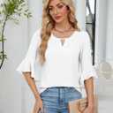 Blooming Jelly Womens Business Casual Tops Summer Dressy Work Shirts 2025 Spring 3/4 Loose Outfits Basic Clothes (White, L)
