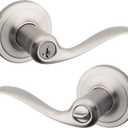 Kwikset Tustin Entry Door Handle with Lock and Key, Secure Keyed Reversible Lever Exterior, For Front Entrance and Bedrooms, Satin Nickel, Pick Resistant Smartkey Rekey Security and Microban