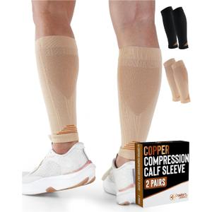 Doctor's Select 2 Pairs Copper Calf Compression Sleeve - Leg Compression Sleeves for Women & Men, Shin Splint Relief