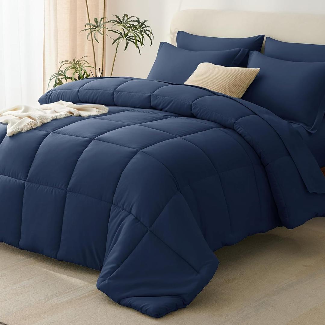 CozyLux Full Size Comforter Sets Navy Blue - 7 Pieces Bed in a Bag Full, Oeko-Tex Certified Bed Set, All Season Soft Bedding Set with Down Alternative Comforter, Sheets, Pillowcases & Pillow Shams