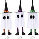 3pcs Halloween Hanging Floating Glowing Ghost Decorations, Polyester Swinging Ghosts Kit with Witch Hats and Lights up for Halloween Party House Garden Yard Patio Tree Outdoor Decor
