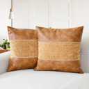 CaliTime Throw Pillow Covers Pack of 2 Soft Faux Leather Solid Dyed Chenille Cushion Cases for Couch Sofa Home Decoration 18 X 18 Inches Apricot Brown