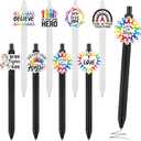Epakh 24 Pcs Cancer Awareness Ballpoint Pens Colorful Ribbon White and Black Retractable Gel Pen Black Ink Cancer Awareness Items for Public Events Supplies