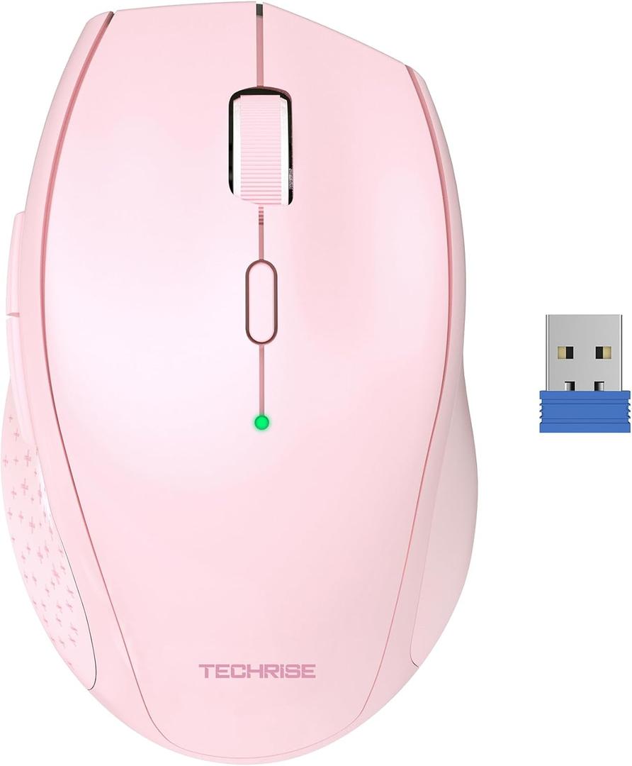 TechRise Wireless Mouse 4800 DPI, 2.4G USB Computer Mouse, 6-Level Adjustable DPI, 30-Month Battery Life, Ergonomic 6-Button Compatible with Android/Windows/Linux, Pink
