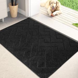 PURRUGS Dirt Trapper Door Mat 24" x 35.5", Non-Slip Machine Washable Entry Rug, Shoe Scraper, Dog Doormat, Super Absorbent Welcome Mat for Front & Back Door, Muddy Wet Shoes & Paws, Black