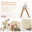 KUB High Chair for Babies and Toddlers Adjustable Foldable Convertible 5 Point Harness Easy Clean Wood-Printed Metal with Removable Tray Baby Highchair for Family (White&Natural Wood-Printed Metal)
