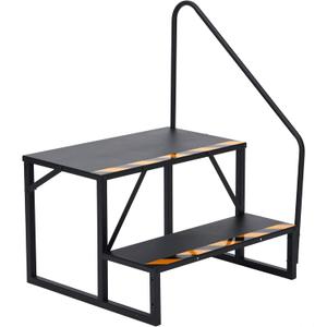 2 Step RV Steps with Handrail, Heavy Duty Portable Stairs for Travel Trailer & Camper | Hot Tub Steps, Outdoor Stairs with Non-Slip Treads & Anti-Skid Tapes, Black Powder Coated Steel