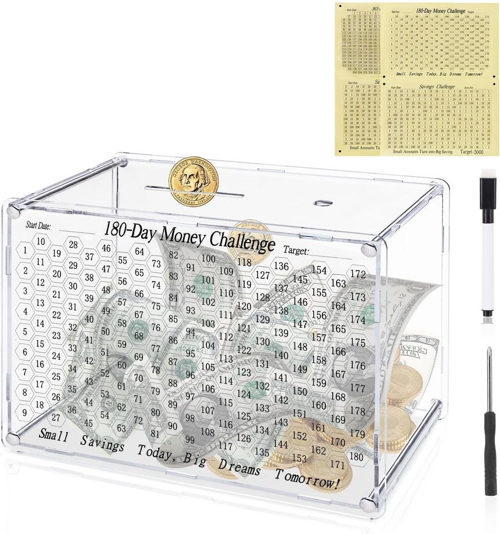Smash Box for Money, Clear Acrylic Large Size Unbreakable Piggy Bank, Piggy Bank for Adults, Money Saving Challenge for Cash Coin, Fun Home Decor(10x7x5.7in)