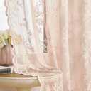 SEEKRIGHT Blush Pink Lace Curtains - 84 Inch Long, 2 Panel French Floral Sheer Curtains for Living Room & Bedroom - Vintage Victorian Style, Rod Pocket, Light Filtering Edges, Drapes - 52x84