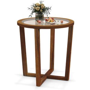 Modern Round End Table Sofa Side Table with Transparent Tempered Glass Top