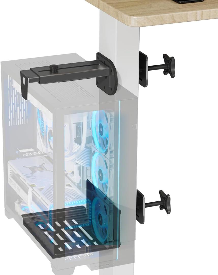 JOY worker Under Desk PC Mount for Standing Desk, Clamp-On Desk Leg Computer Mount, No Drilling, Adjustable Computer Case CPU Holder Holds Up to 44lbs, Black PC Tower Mount