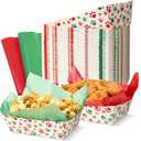 50 Pack Paw Food Trays with Wax Paper, Disposable Paper Food Boats for Nachos Popcorn Hot Dogs, Greaseproof Serving Baskets for Dog Birthday Movie Night Parties Carnival Stand Supplies