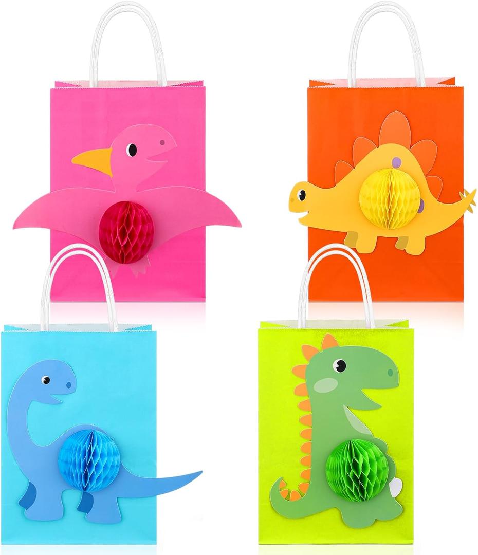 16 Pcs Dinosaur Party Favor Bags with Handles Dino 3D Honeycomb Bag Dinosaurs Candy Goodies Supplies for Birthday Baby Shower Party Decor