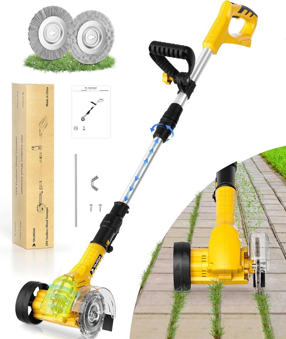 Cordless Crack Weeder Compatible for Dewalt 20V 60v Battery (NO Battery), Electric Crack Weeder Tool with Wire & Nylon Blush, for Patio Sidewalk Driveway Garden Paver Cleaning (Bare Tool)