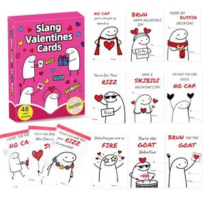 Jamuss Slang Valentines Day Cards for Kids, 48 Pack Valentine Cards for Kids Classroom School, Funny Slang Greeting Cards for Boys Girls Classroom Prizes Exchange Gifts