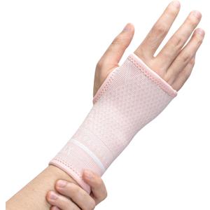 INDEEMAX Copper Wrist Compression Sleeve 1 Pair, Comfortable Hand Brace Support for Arthritis, Tendonitis, Sprains, Workout, Carpal Tunnel - Left & Right - Women and Men (Pink, M)
