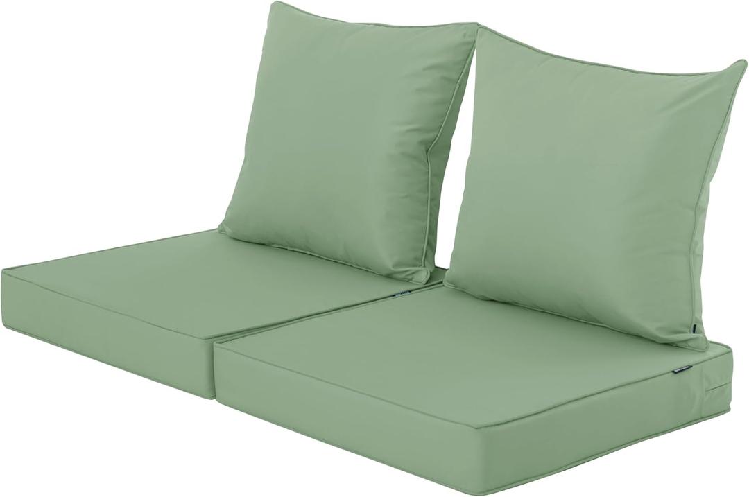 Outdoor Cushions for Patio Furniture, Waterproof Fade and Tear Resistant Deep Seat and Backrest Cushion Set for Chair Couch Swing, 24x24 Inch, Sage Green, Set of 2