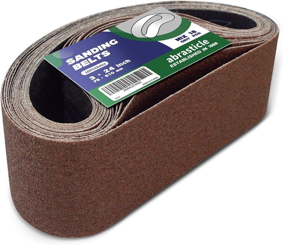 18 Pcs 3 x 24 Inch Assorted Aluminum Oxide Sanding Belt - 60/80/120/150/240/400 Grit