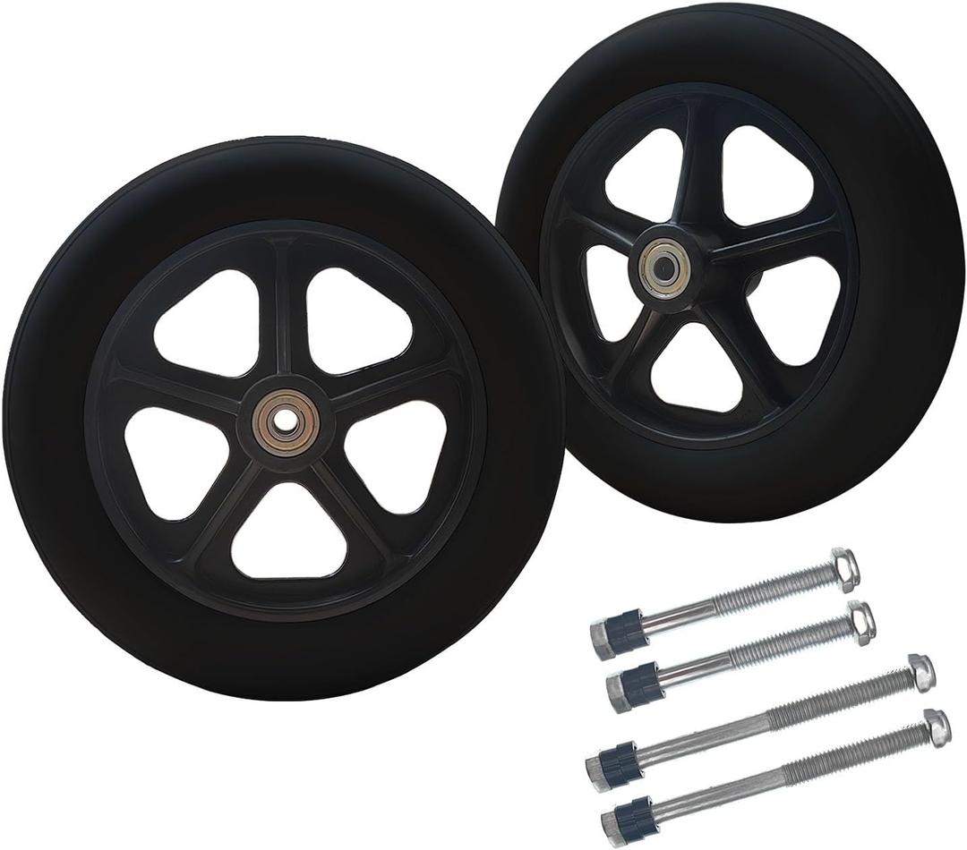 2 PCS 8 x 1.5 Inch Solid Replacement Wheels for Rollator Walker Folding Hand Truck Accessories (2pc, Black)