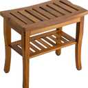VaeFae Teak Shower Bench, Spa Bath Shower Stool with Storage Shelf, Wooden Seat Stool for Bathroom