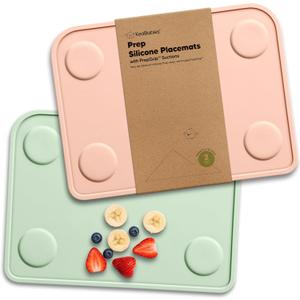 KeaBabies 2pk Silicone Placemats for Toddlers, Kids - 12x9 Non Slip Suction Baby Silicone Placemat for Restaurants, Dining Table,Travel, Easy to Clean,Food Grade/BPA-Free,Small Baby Table Mat(Mellow)