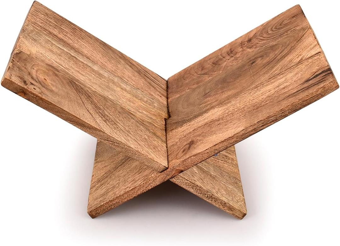 Kaizen Casa Book Holder Mango Wood Cross Frame Wooden Book Holder for Display and Reading, Suitable for Art, Bible, Cookbook, Easel, Magazine, Textbooks (11" x 10" x 0.75")