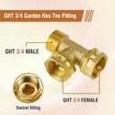 Garden Hose Tee Adapter GHT 3/4 Brass Female x Female x Male Swivel Water Pipe Connector, Heavy Duty 3 Way Splitter T Shaped Fitting for Outdoor Faucet/Bibs, Drip Irrigation Line