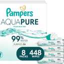 Pampers Aqua Pure Baby Wipes, 99% Water, Fragrance Free, 448 Baby Wipes Total (8X Flip-Top Packs)
