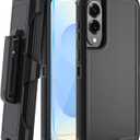 for Samsung S25 Edge Case with HD Tempered Glass Screen Protector, for Galaxy S25 Edge Heavy Duty Phone Case (with Belt Clip-Black)