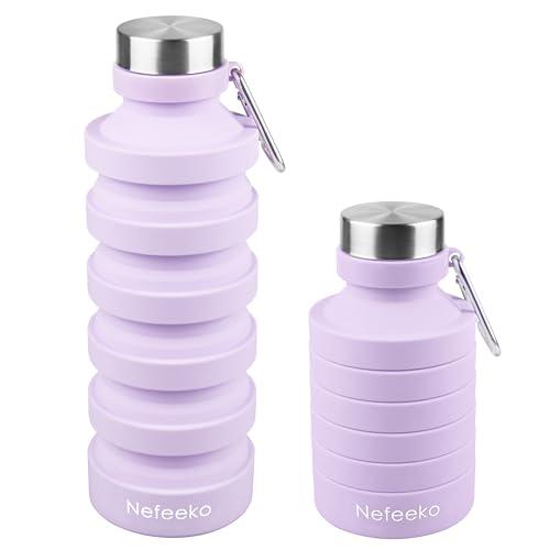 Nefeeko Collapsible Water Bottle, 27oz Reuseable BPA Free Silicone Foldable, Portable Leak Proof Sports Water Bottle with Carabiner for Travel Gym Camping Hiking, Pack Of 2