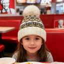 Kids Winter Knit Beanie Hat for Boys Girls Age 3-8 with Faux Fur Pom Warm Fleece Lined