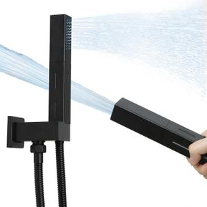 Matte Black Brass 2 in 1 Function Handheld Shower Sprayer Head with 59" Long Flexible Hose Attachment and Adjustable Shower Wand Holder