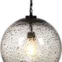 CASAMOTION Pendant Light Fixtures Hand Blown Glass Drop Ceiling Hanging Lighting Rustic Farmhouse Kitchen Island Clear Marble Large Globe Over Dining Room Table Entryway Hallway 15.6 Inch Height