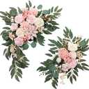 Artificial Flower Swag Wedding Arch Flowers Set of 2 Rose Flower Swag Arrangements for Wedding Party Welcome Ceremony Sign and Reception Backdrop Floral Decoration (Pink)